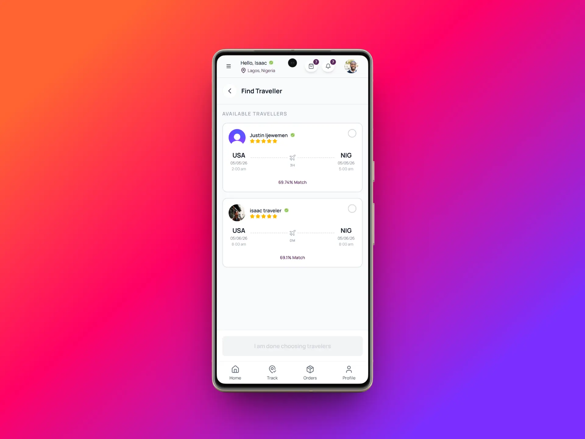Match with traveler mockup